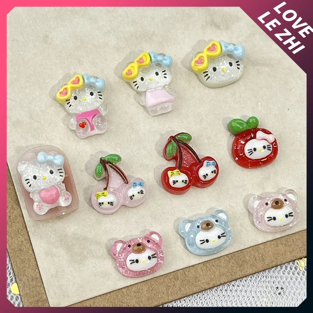 20Pcs Kawaii Sunglasses Hello Kitty Nail Accessories Diy Transparent Glitter Powder Cherry Bear Phone Case Decoration