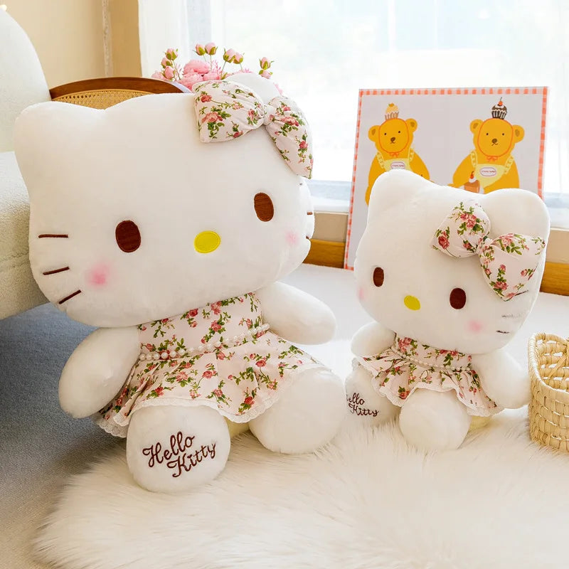 Plush Toys Hello Kitty Cat Cartoon Cute Pillow Girlfriend Gift Flower Dress Children's Birthday Gift Decoration Doll