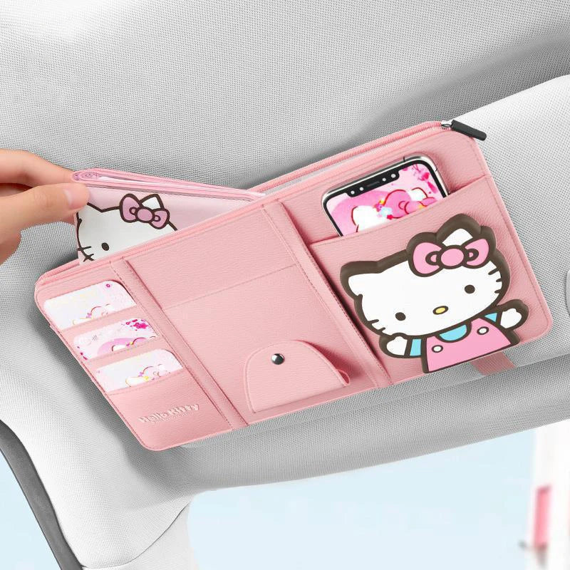 Cute Car Glasses Clip Hello Kitty Kawaii Anime Sun Visor Document Organizer Card Case Glasses Holder Toys for Girls Gift