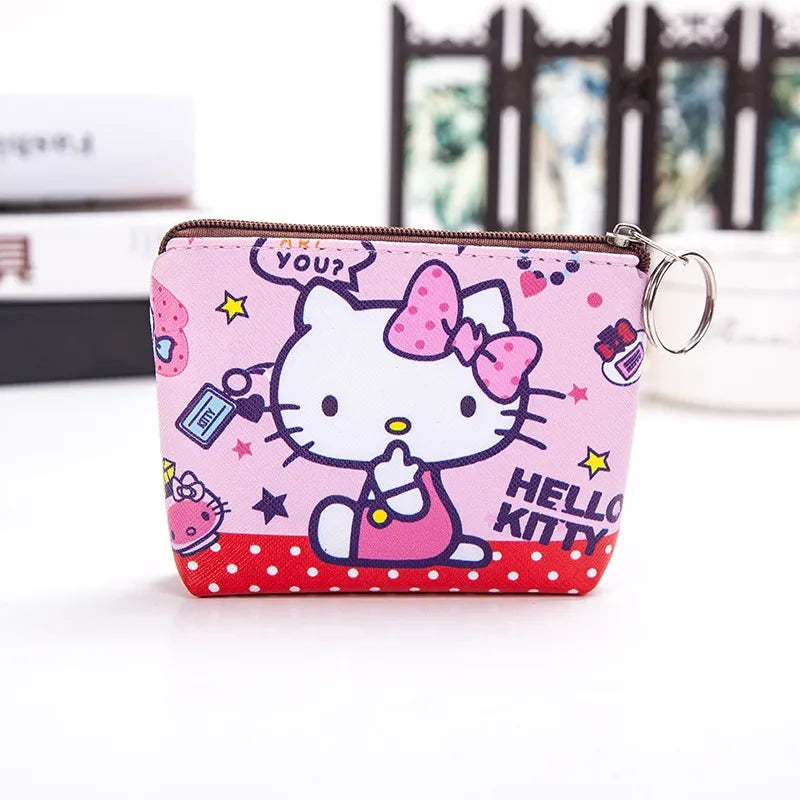 Hello Kitty Purse Coin Purses Cartoon Printed PU Melody Cute Wallet Bag Keychains Storage Bag Kuromi Kawaii Mini Pouch