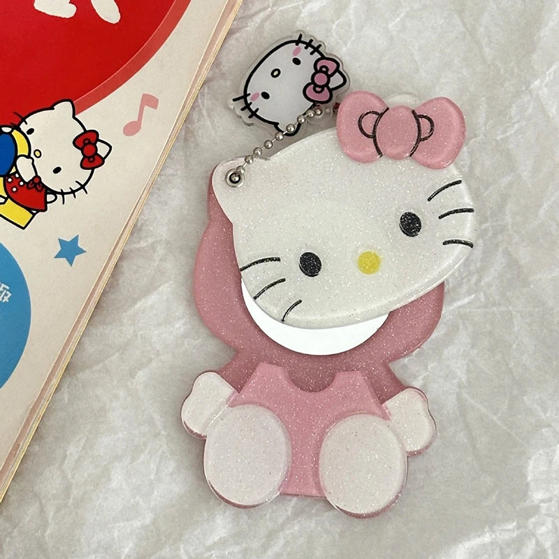 Kawaii Hello Kitty Double-Sided Makeup Mirror Portable Quicksand Sequins Cartoon Girl Gift Pocket Double-Sided Makeup Mirror