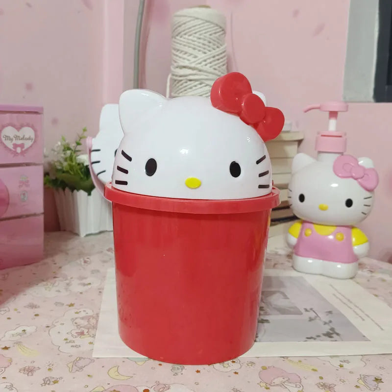 Cute Desktop Can Hello Kitty Trash Kawaii Cartoon Anime Office Living Room Desktop Small Size Trash Storage Toy Girl Gift