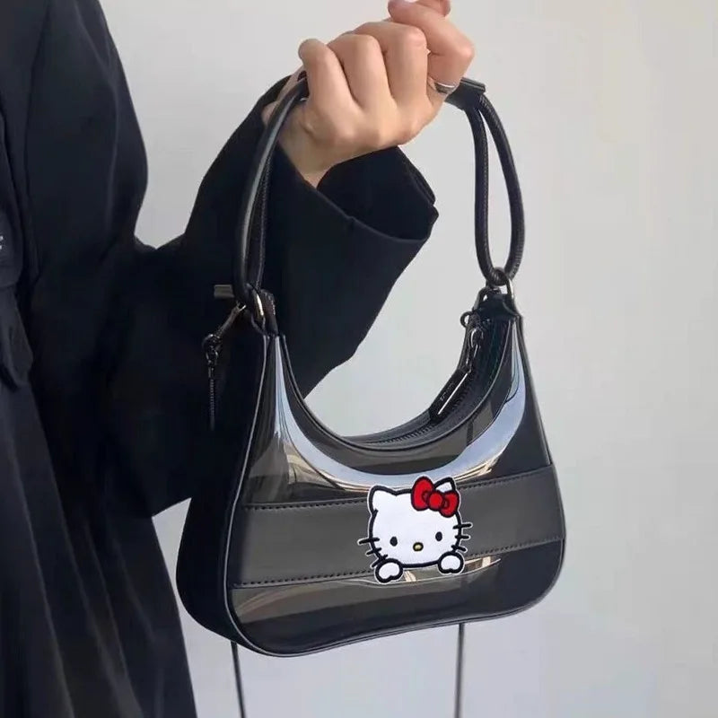 Hello Kitty Transparent Jelly Vintage Handbag Korean Version Fashion Crossbody Bag Sweet Cool Spicy Y2k Girl Underarm Bag