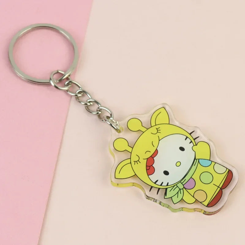 Hello Kitty Acrylic Keyring Anime Peripherals Keychain Accessories Children School Bag Car Key Pendant Girls Birthday Toys Gift