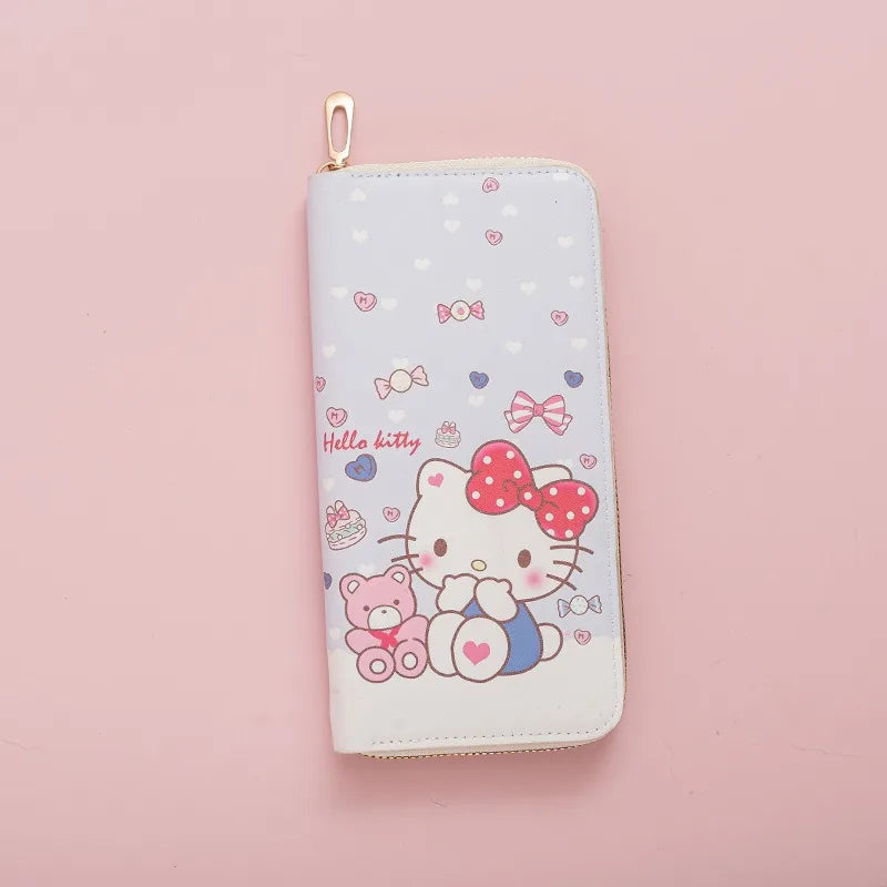 Hello Kitty Purse Long Zipper Texture Student Card Bag Large Capacity Coin Purse Kawaii KT Cute Bank Card Bag Storage Bag