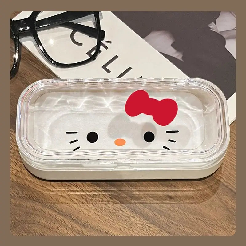 kawaii Hello Kittys Glasses Case Anime Kt Cartoon Cute Sunglasses Myopia Glasses Storage Box Travel Student Toys Girls Kids Gift