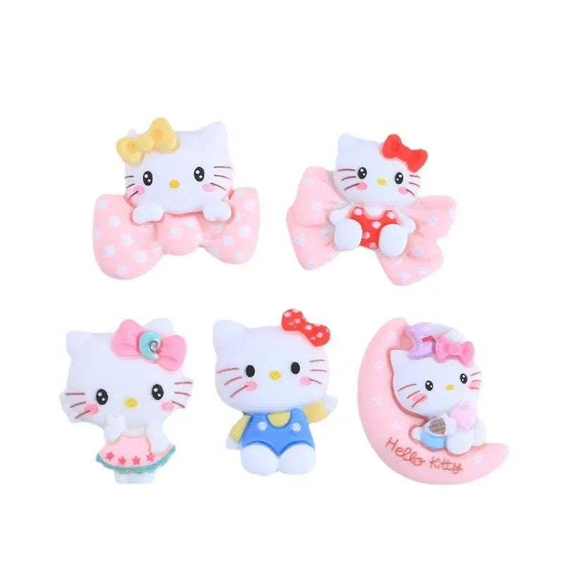 5pcs miniso series sanrio hello kitty cartoon resin flatback cabochons diy crafts materials jewelry making charms