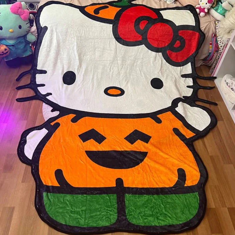 Hello Kitty Shape Halloween Skeleton Blanket Flannel Throw Blanket Lightweight Blankets Soft Cozy for Bed Decor Home Bedsqread