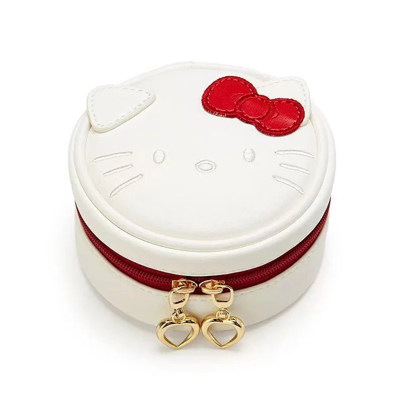 Kawaii Anime Series Cinnamoroll Kuromi My Melody Hello Kitty Cute Round Storage Jewelry Box Headphone Bag Coin Purse