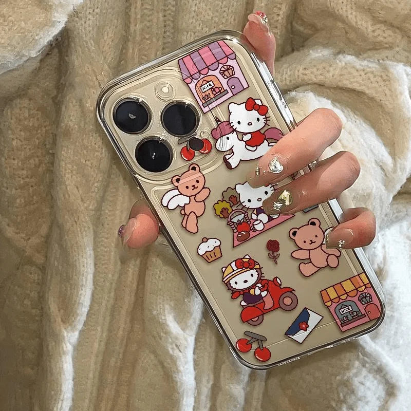 Hello Kitty Lovely Clear Phone Case For iPhone 16 15 14 13 11 12 Pro Max XS XR 14 15 7 8 Plus Y2K Girl Transparent  Cover