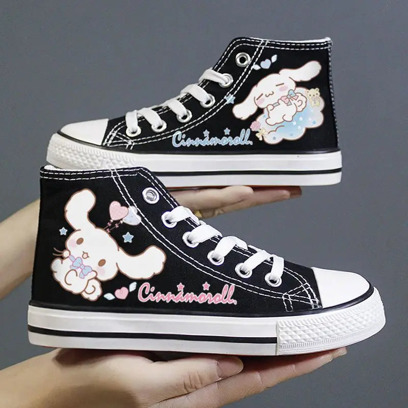 Kawaii Hello Kitty High Tops Canvas Shoes Women Student Cartoon Graffiti Skateboard Shoes Girl Preppy Versatile Sneakers