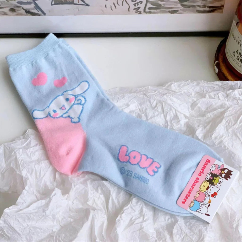 Women Hello Kitty Kuromi MyMelody Cute Cotton Blend Ankle Socks Set Kawaii Soft Autumn Winter Warm Mid-Tube Sock One Size