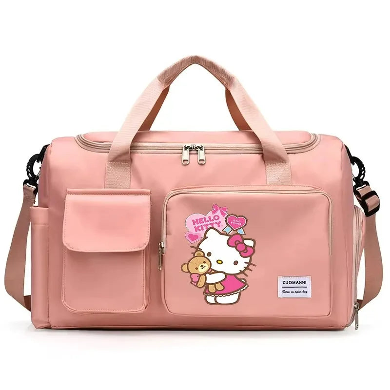 Hello Kitty Women Carry on Travel Bag Large Capacity Gym Weekend Duffle Bags Shoe Compartment Sport Fitness HandBag Girl Gift