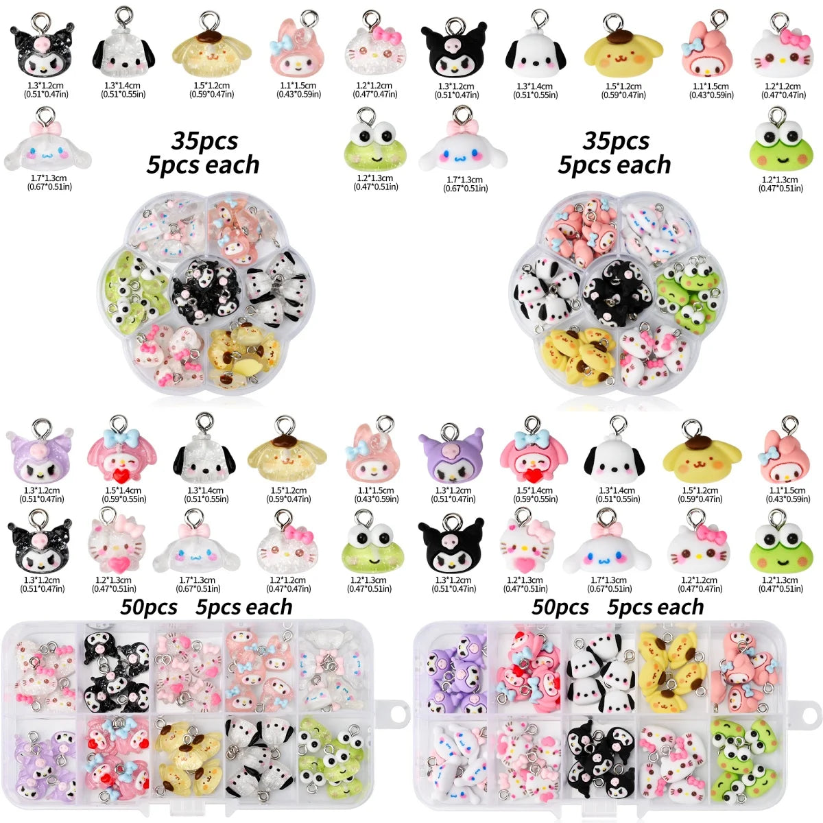 35/50pcs Kuromi Hello Kitty Pendant Charms for Earring Bracelets Necklace Jewelry Making DIY Pendants Keychain Accessory