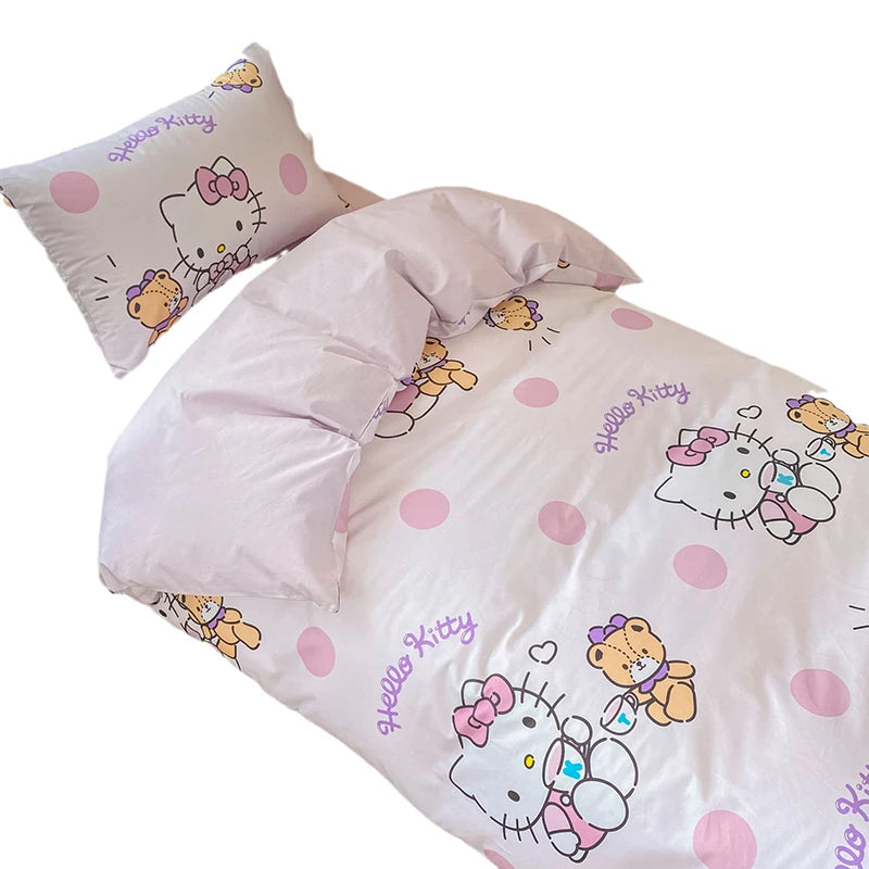 Hello Kitty Bedding Set Kuromi Cinnamoroll 100%cotton King Queen Full Size Duvet Cover Bed Sheet Pillowcase Home Textile