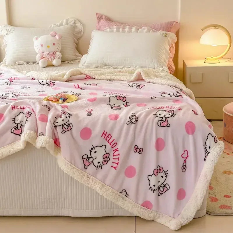 Cinnamoroll My Melody Anime Ins Milk Fleece Blanket Cute Hello Kitty Kawaii Warm Nap Sofa Cover Gifts for Kids