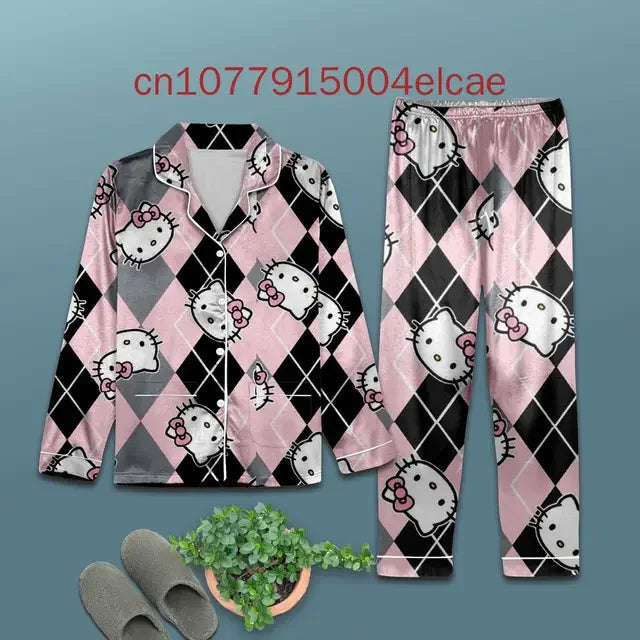 Hello Kitty 3D Printed Casual Men's and Women's Long Sleeve Shirt Pajama Set Hellokitty Family Pajamas Set