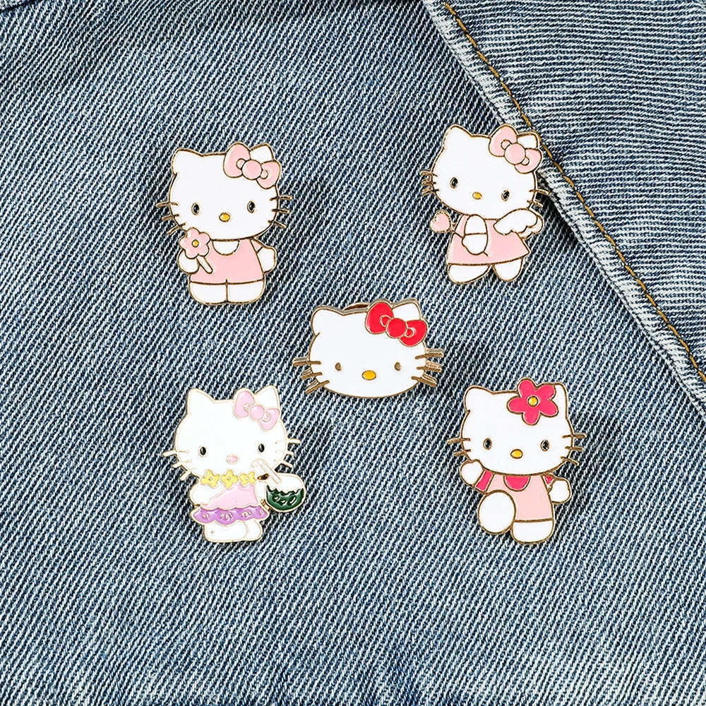 Hello Kitty Cute Kit Cat Lapel Pins for Backpacks Brooches for Women Enamel Pin Gift Fashion Jewelry Accessories