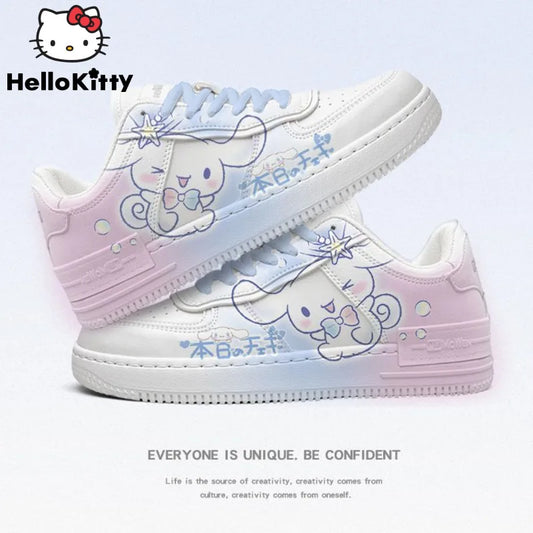 Cartoon New Print Luxury Shoes Cinnamoroll Kuromi Melody Fashion Versatile Sneakers Y2k Women Cute White Flat Board Shoes