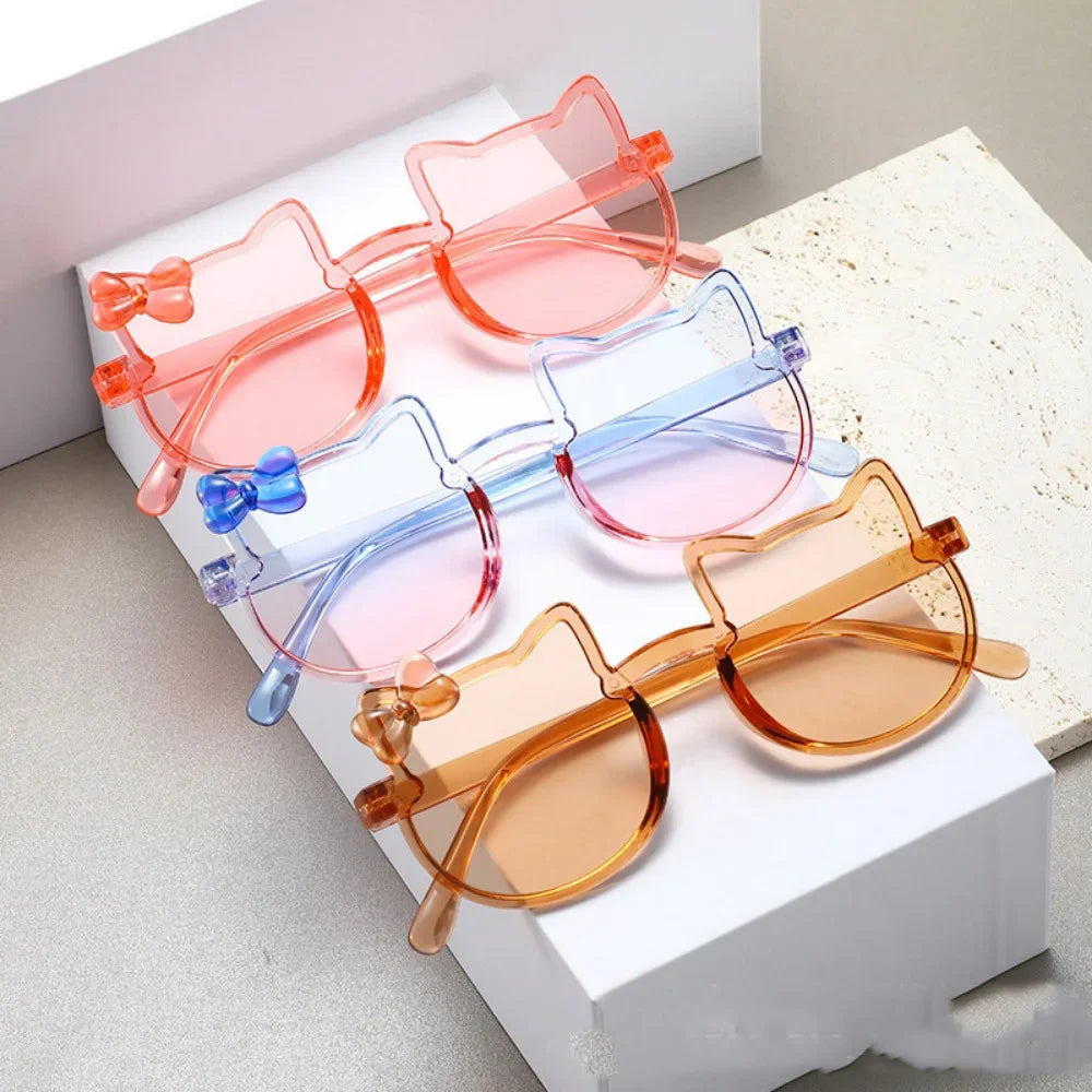 Hello Kitty Kids Sunglasses Girl Boy Shiny Bowknot Sun Glasses Lovely Children Eyewear Fashion Gradient Eyeglasses Gifts