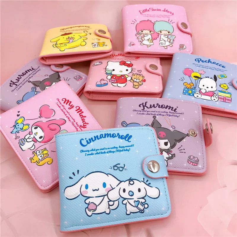 Kawaii Pu Casual Money Bag Hello Kitty Cinnamoroll My Melody Kuromi Coin Purse Card Holder Wallet With Buttons