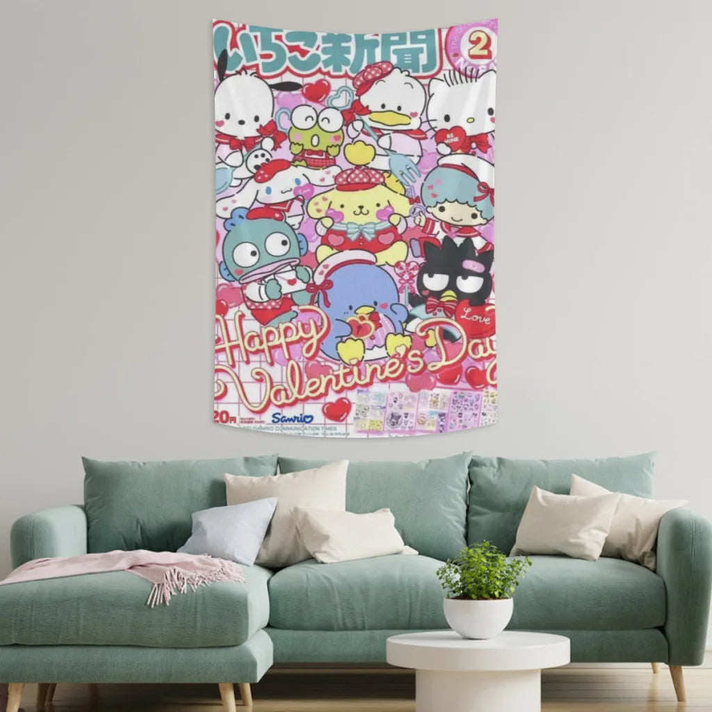 Cute Anime Sanrio Hello Kitty Kawaii Tapestries   Room Decoration Items Home Décor Bedroom Wall Decorating Cloth