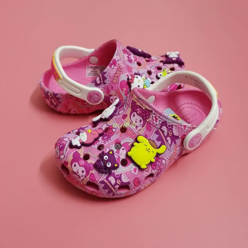 Hello kitty Kuromi Pochacco Melody New Summer Girls Cartoon Children Slippers Non-slip Soft-soled Wrap Toe Sandals Gift