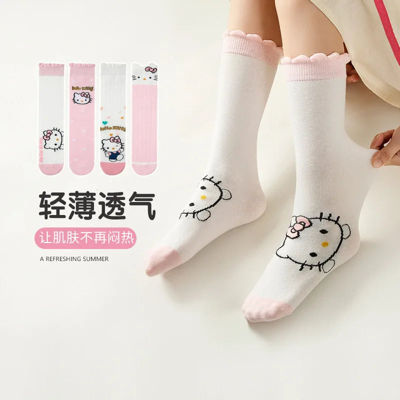 Hello Kitty Knee Long Sock Breathable Thin Sanrio Socks Accessories KT Cat Girl Middle Tube Socks Calf Sock Child Birthday Gift