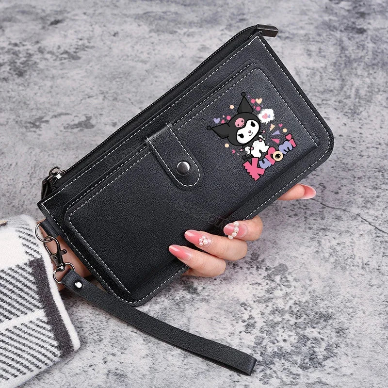 Hello Kitty Kuromi Women Wallets PU Leather Female Purse Multi-Cards Holder Coin Foldable Wallet Zipper Billfold Hipster Credit