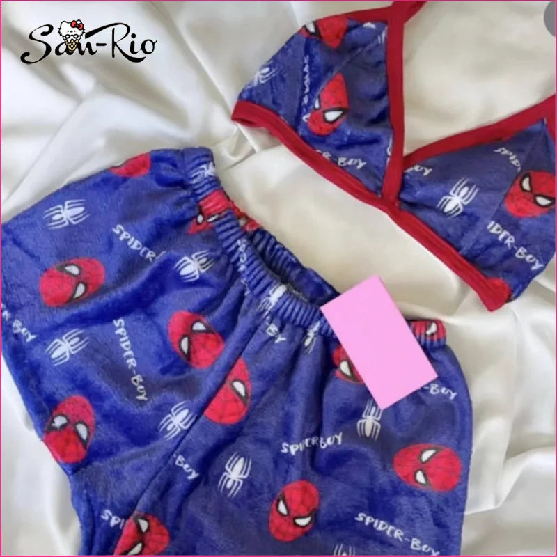 Hello Kitty Women's Pajamas Set Sleepwear 2Pcs Short Tank Tops and Shorts Sexy Plush Home wear Women Pajamas Bra Sets