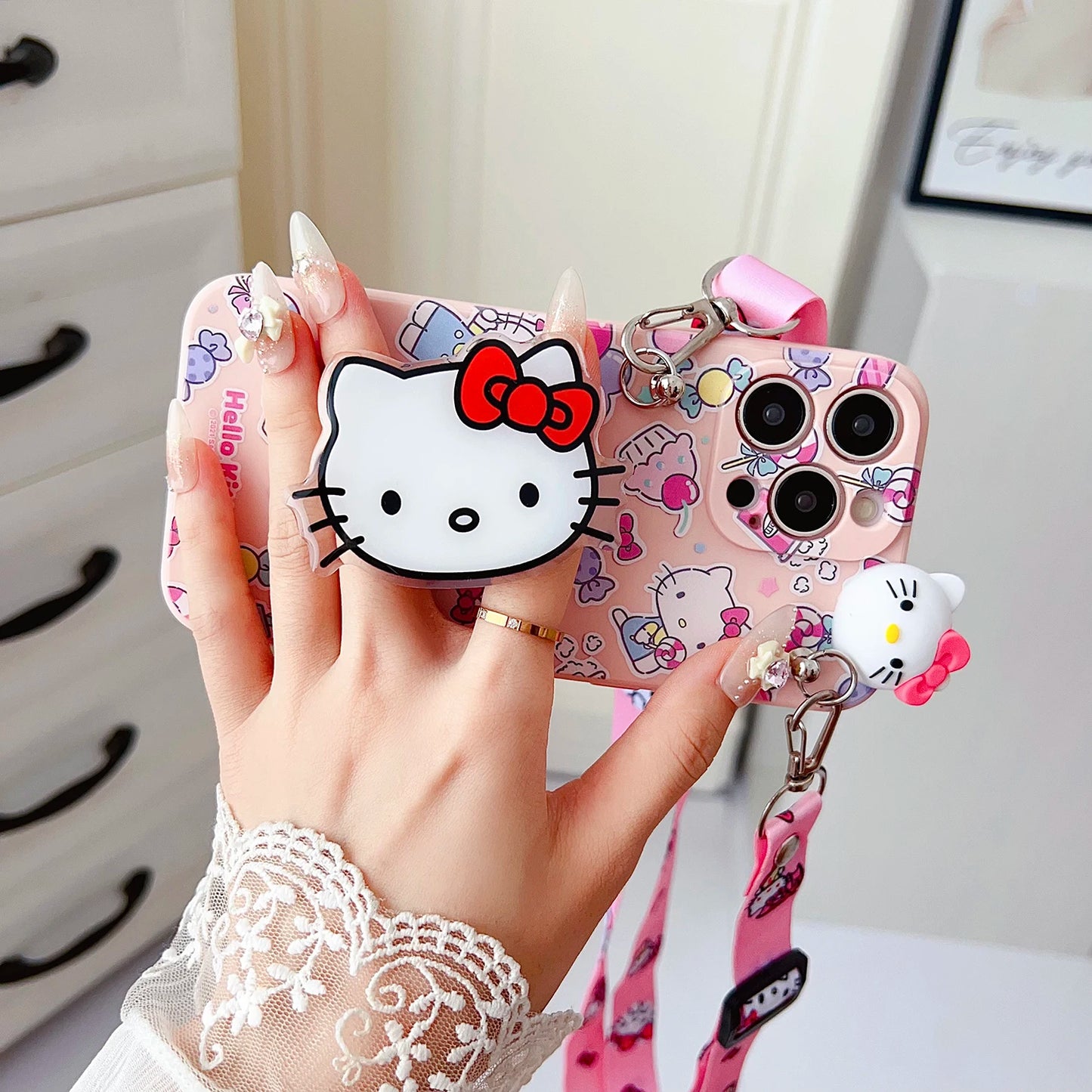 For Samsung Galaxy Note 8 9 10 20 Ultra Plus Note 10 lite A 01 10 20 30 50 70 Hello Kitty Park Case With Holder Rope