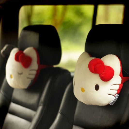 Kawaii Hello Kitty Car Headrest Cartoon Neck Guard Car Interior Decoration Pillow Birthday Gift Ornaments Accessories