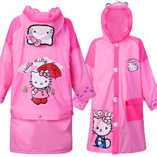 Hello Kitty new kawaii children's raincoat with school bag poncho student children creative whole body new durable rain gear