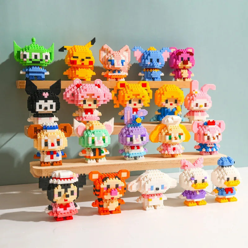 Kuromi Action Figure Building Blocks for Lego Children Toys Pikachu Anime Figure Stitch 3D Puzzle Kawaii Hello Kitty Toys Gifts