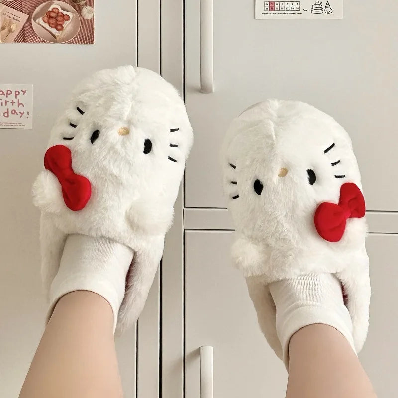 Plush Slippers Hello Kitty Kawaii Cute Student Autumn Winter Bedroom Soft Padded Plush Bedroom Adult Shoes Girls Xmas