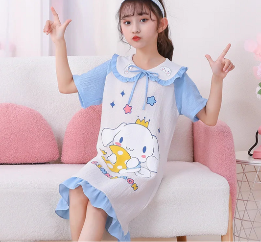 Girl's Summer Pajamas Hello Kitty Kuromi Children's Dress Pochacco Anime Cartoon House Clothing Short Sleeved Cute Skirt