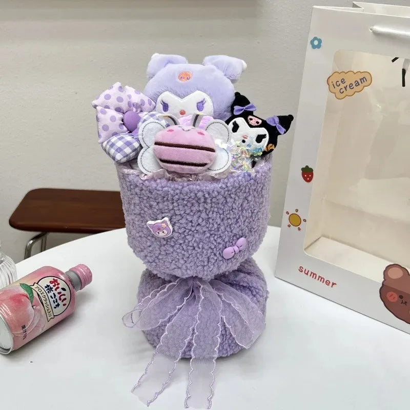 Hello Kitty Bouquet Cute Cartoon Plush Doll Flower Cinnamoroll Kuromi My Melody Toys Flower Girl & Child Holiday Gifts