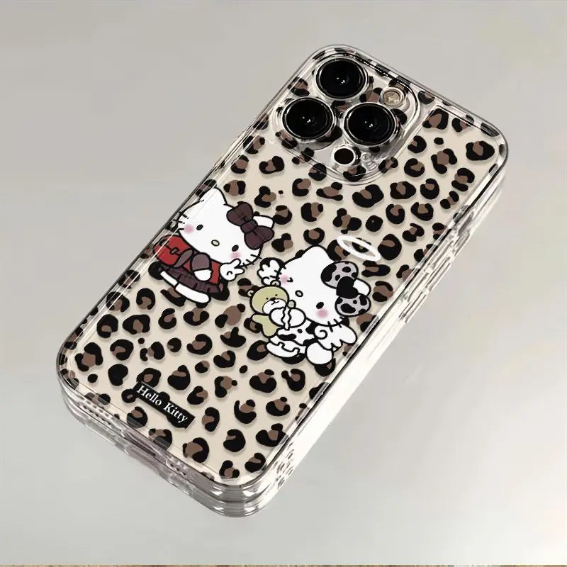 Original Leopard Hello Kitty Phone Case For iPhone 16 15 14 13 12 11 Mini Pro Max X XR XS Max 6S 6 7 8 Plus SE 20 Cover