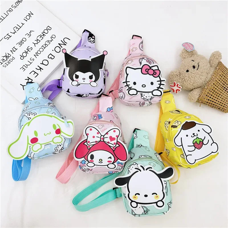 Kawaii Hello Kitty Chest Bag Crossbody Bags Kuromi My Melody Cinnamoroll Messenger Shoulder Handbag for Women Toys Girls