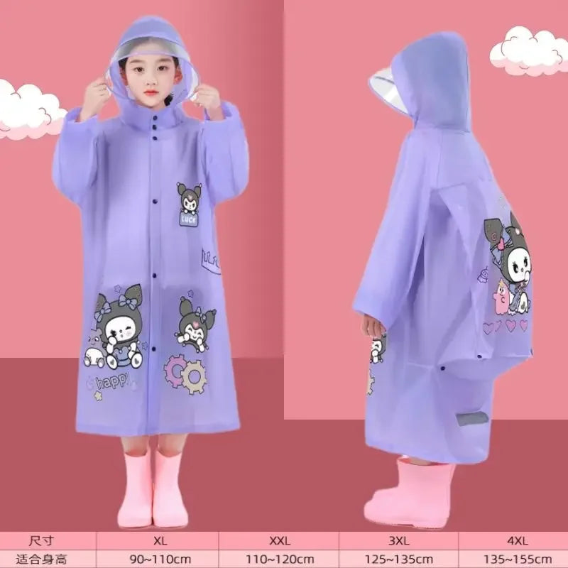 Children's Raincoat Kawaii Thickened Waterproof Poncho Girl Outdoor Camping Hiking Hooded Rain Gear Poncho 3-12 Years Old