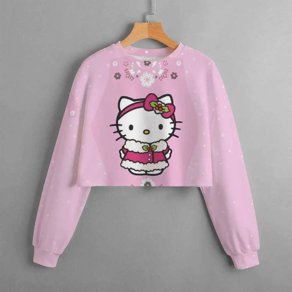 Autumn and winter new Hello Kitty girls short sweater printed hoodie casual cartoon children's clothing comfortable top