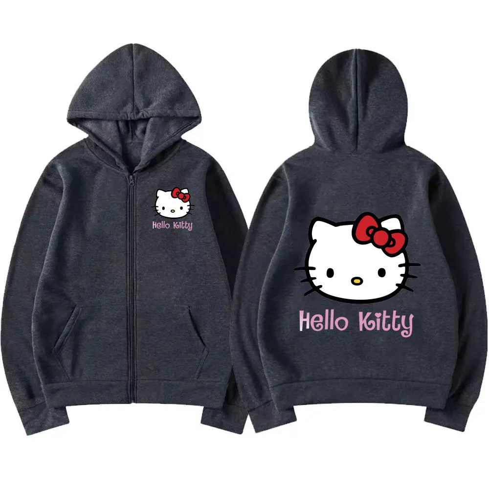 Hello Kitty Pink Women Zipper Hoodie Jacket Spring Autumn Casual Men Sweatshirt Cartoon Anime Couple Oversized Clothes Coats