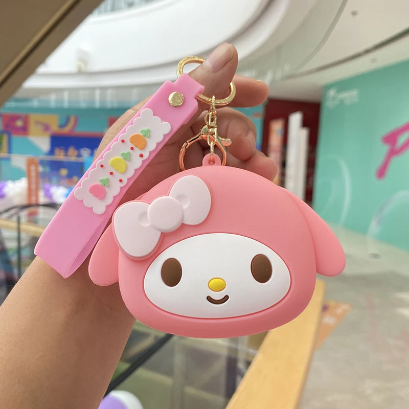 1PCS Kawaii Hello Kitty Kuromi Silicone Coin Purse Cinnamoroll Keychain Wallet Fashion Portable Keyring