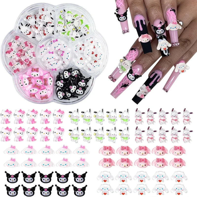 Hello Kitty DIY Nail Art Jewelry Decor Kawaii Kuromi Charms For Manicure DIY Nail Parts Rhinestone Toy Gift for Girls