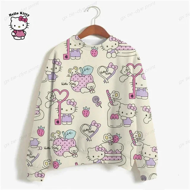 HELLO KITTY Sweatshirt Women Long Sleeve Sweatshirts Streetwear New Fashion Autumn Winter Cartoon Print Pullover Tops y2k