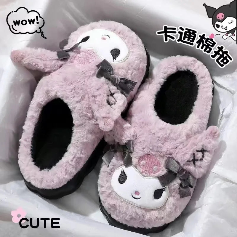 Sanrio Slippers Cartoon Hello Kitty My Melody Kuromi Cinnamoroll Autumn and Winter Warm Cotton Soft Home Shoes Holiday Gifts