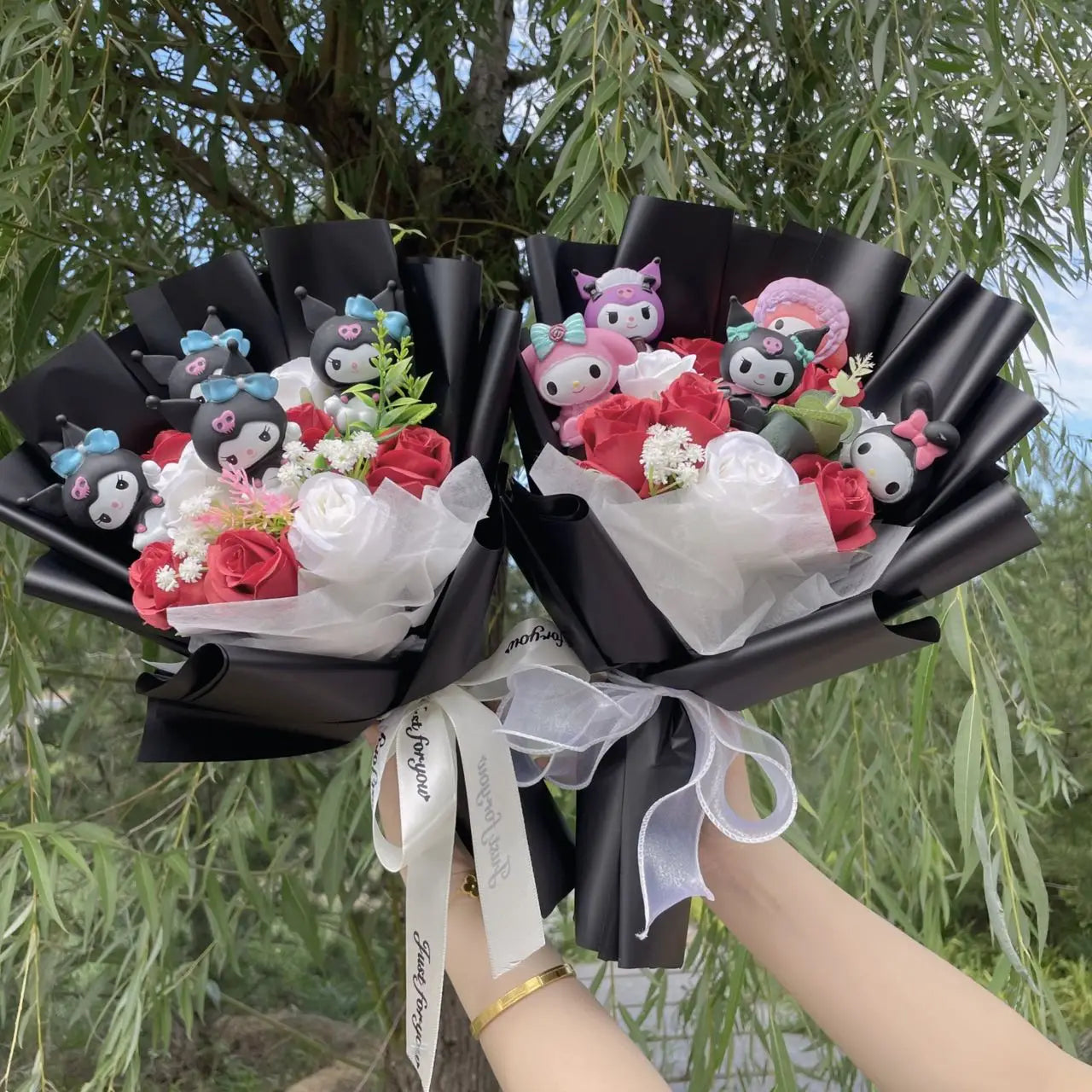 Hello Kitty Cat Dolls With Artificial Flowers Creative Sanrio Bouquet Christmas Valentine Birthday Graduation Gifts