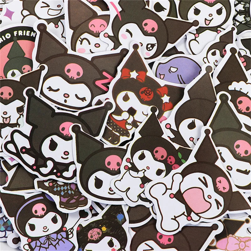 50/100Pcs Sticker Kawaii Hello Kitty Kuromi Melody Cinnamoroll Laptop Skin DIY Diary Stationery Stickers Kids Toys Gifts