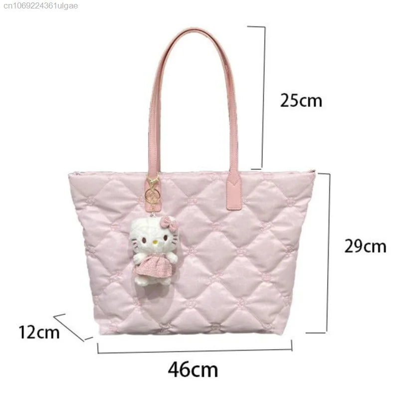 Pink Bags With Hello Kitty Pendant Women Korean Fashion Lightweight Shoulder Bag Female Commuter Tote Bag Luxury Handabgs