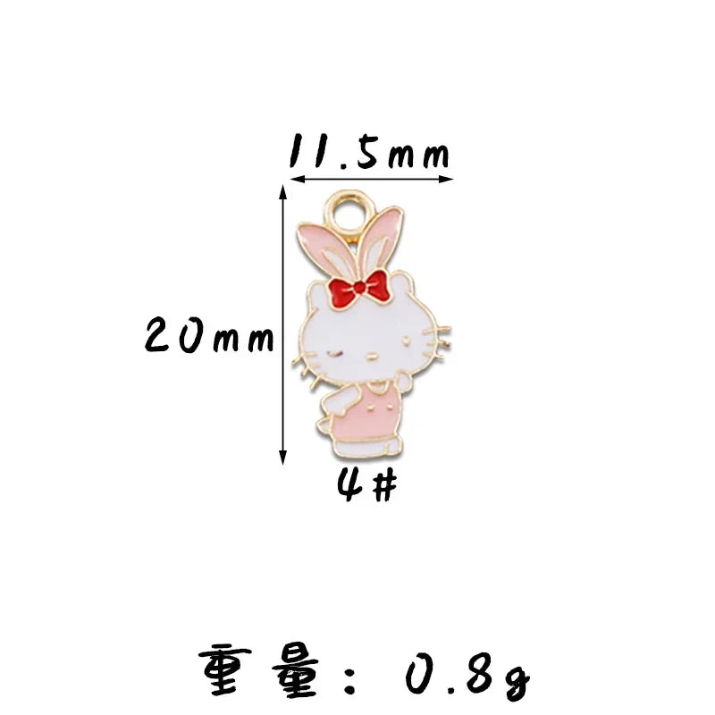 10PCS Accessories Korean Cartoon Kawaii Hello Kitty Kuromi Mymelody Diy Handmade Jewelry Cute Alloy Drip Oil Pendant